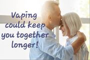 Happy middle aged couple, caption: 'Vaping could keep you together longer!'